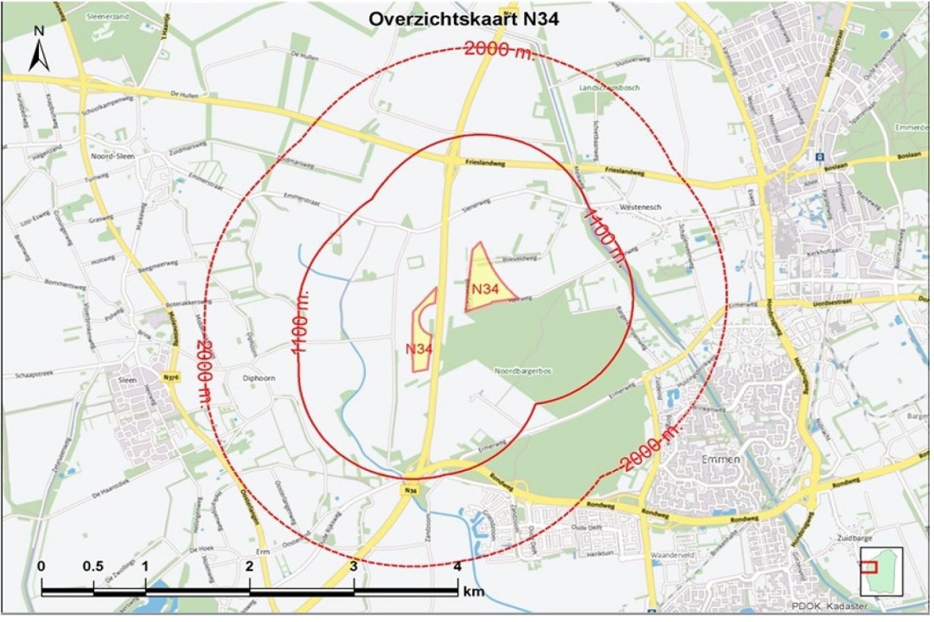 Kaart van gebied N34