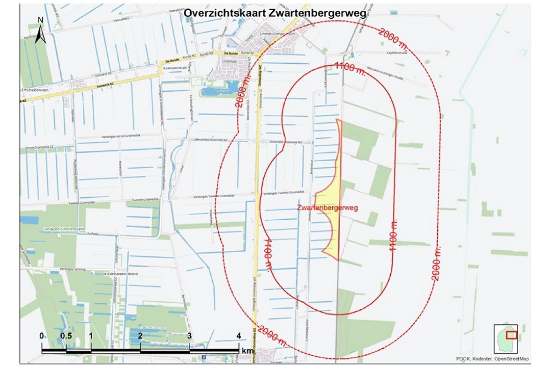 Kaart van gebied Zwartenbergerweg