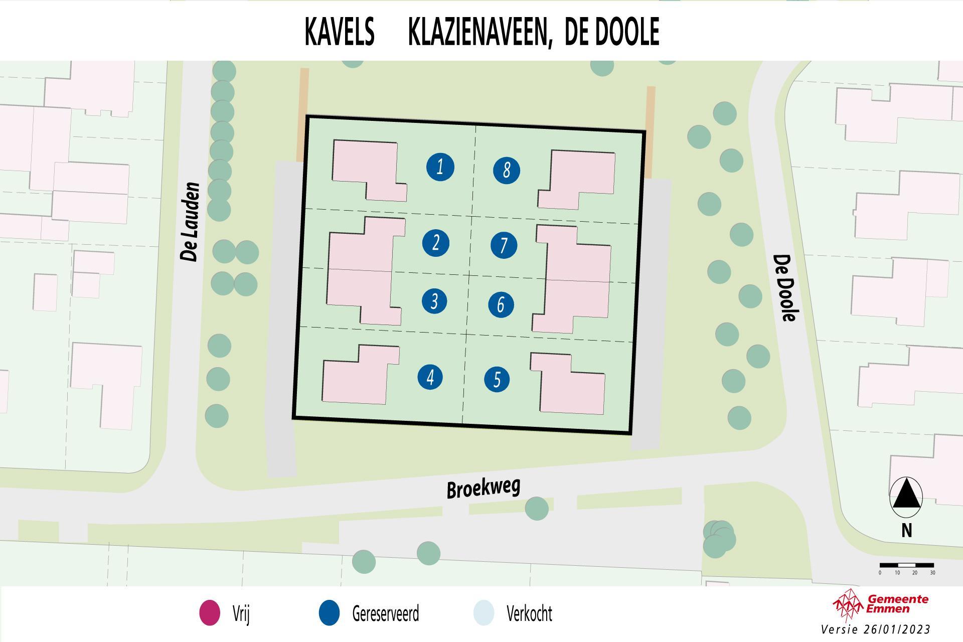 Kaart met kavels in Klazienaveen